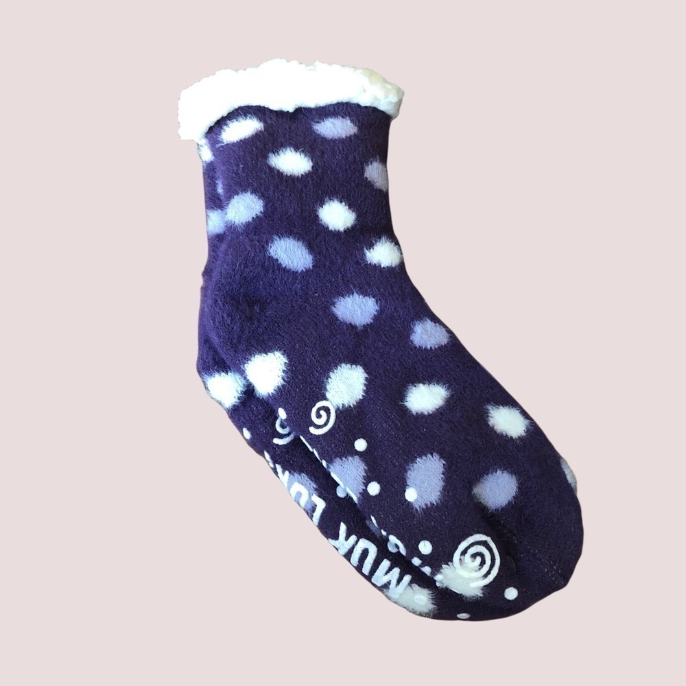 Muk Luks Cabin Socks Purple & Gray Fuzzy Sherpa Lined Womens